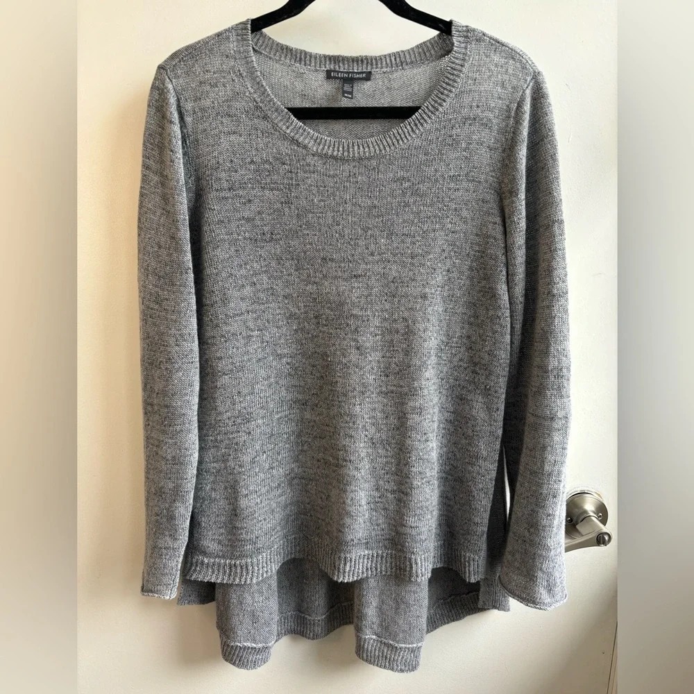 Eileen Fisher Vneck Hi Lo Sweater‎ medium workwear minimalist layered classic